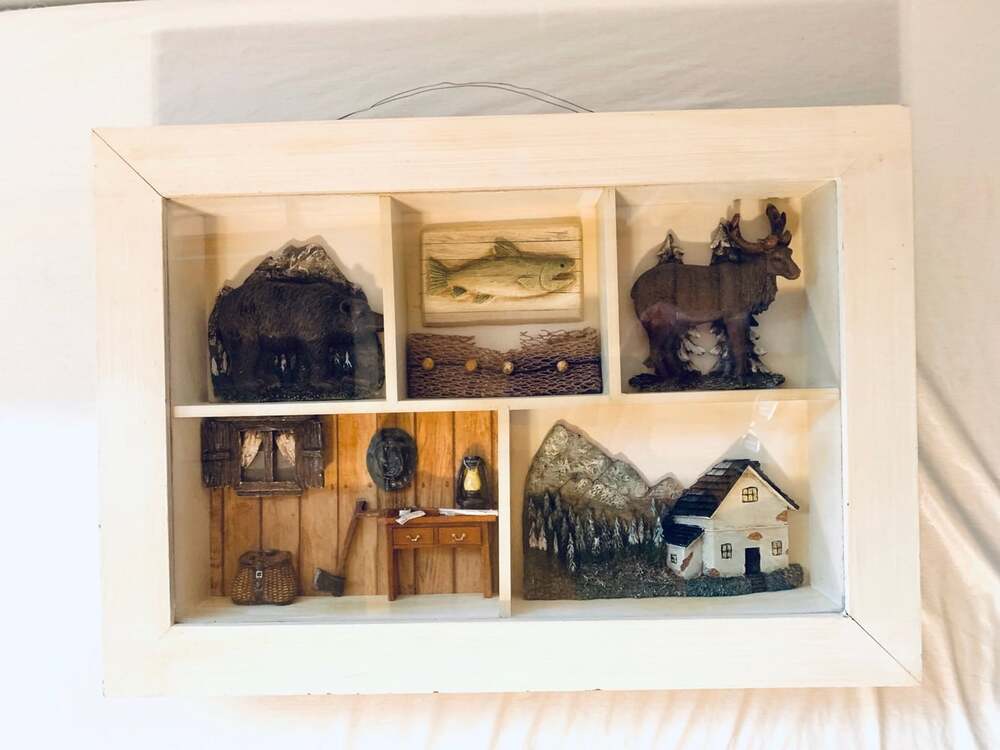 Fishing hunting cabin shadow box diorama
